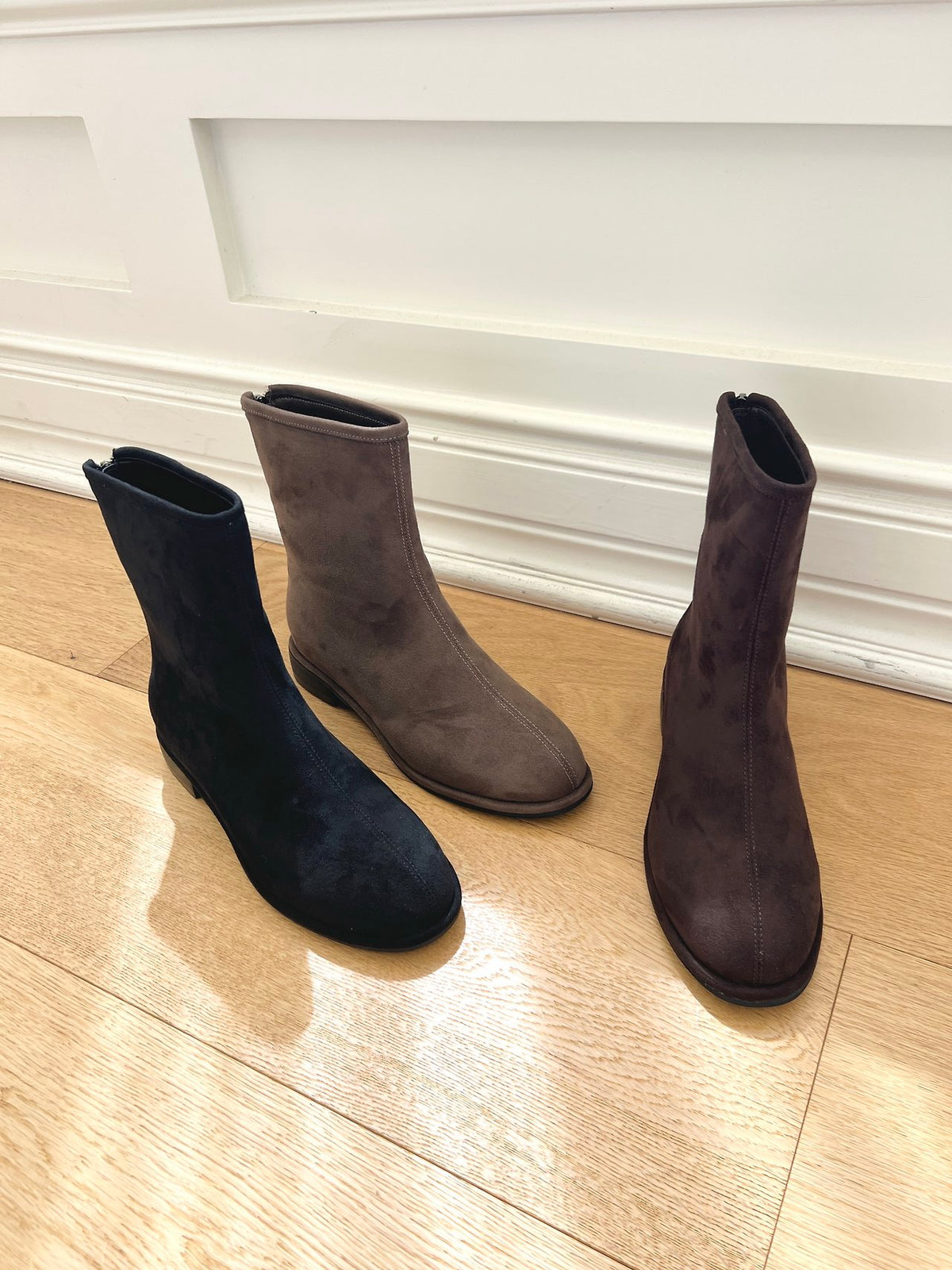 Suede Back-Zip Mid Boots-3col