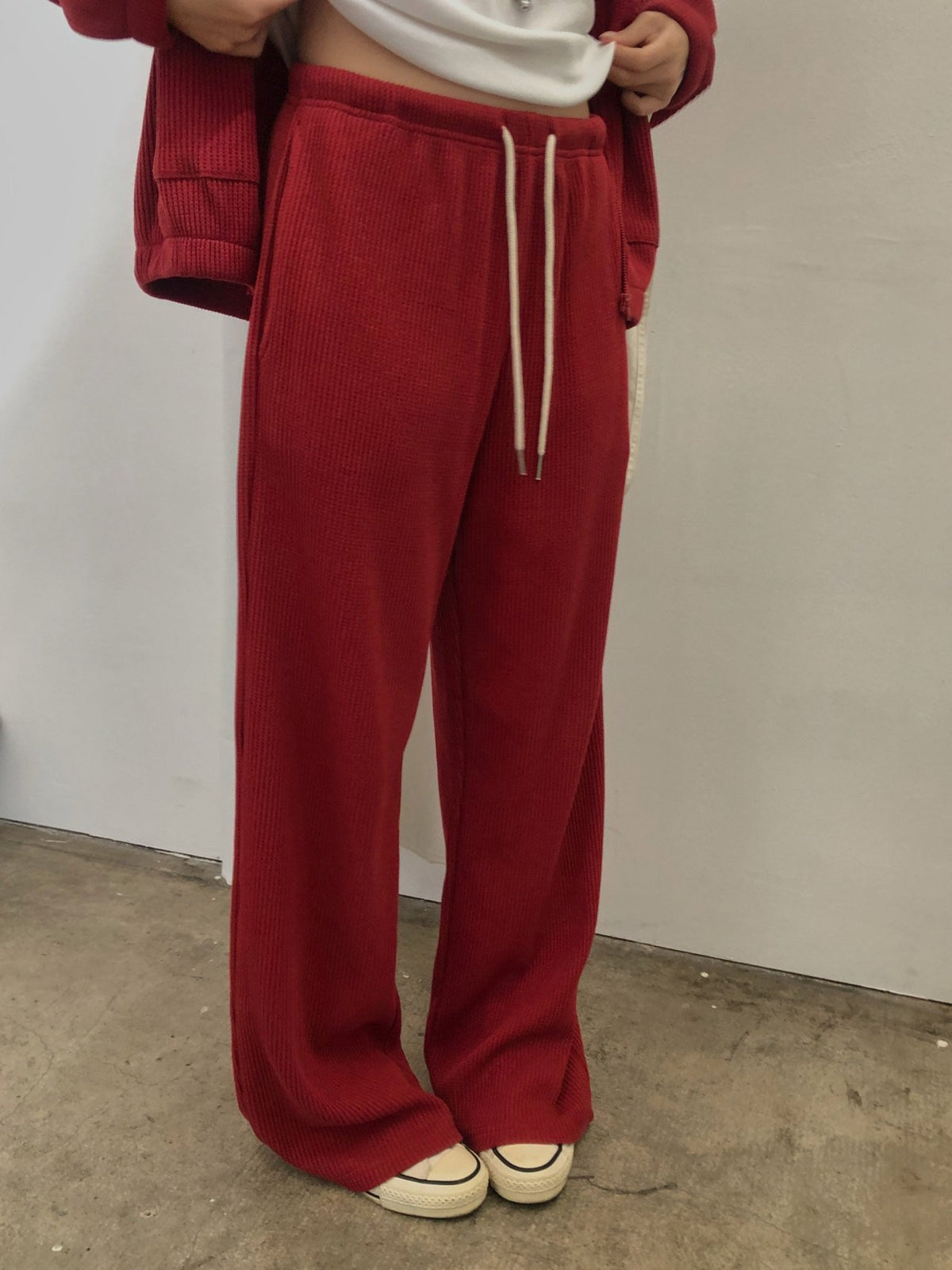 waffle hooded zip-up&pants-3col
