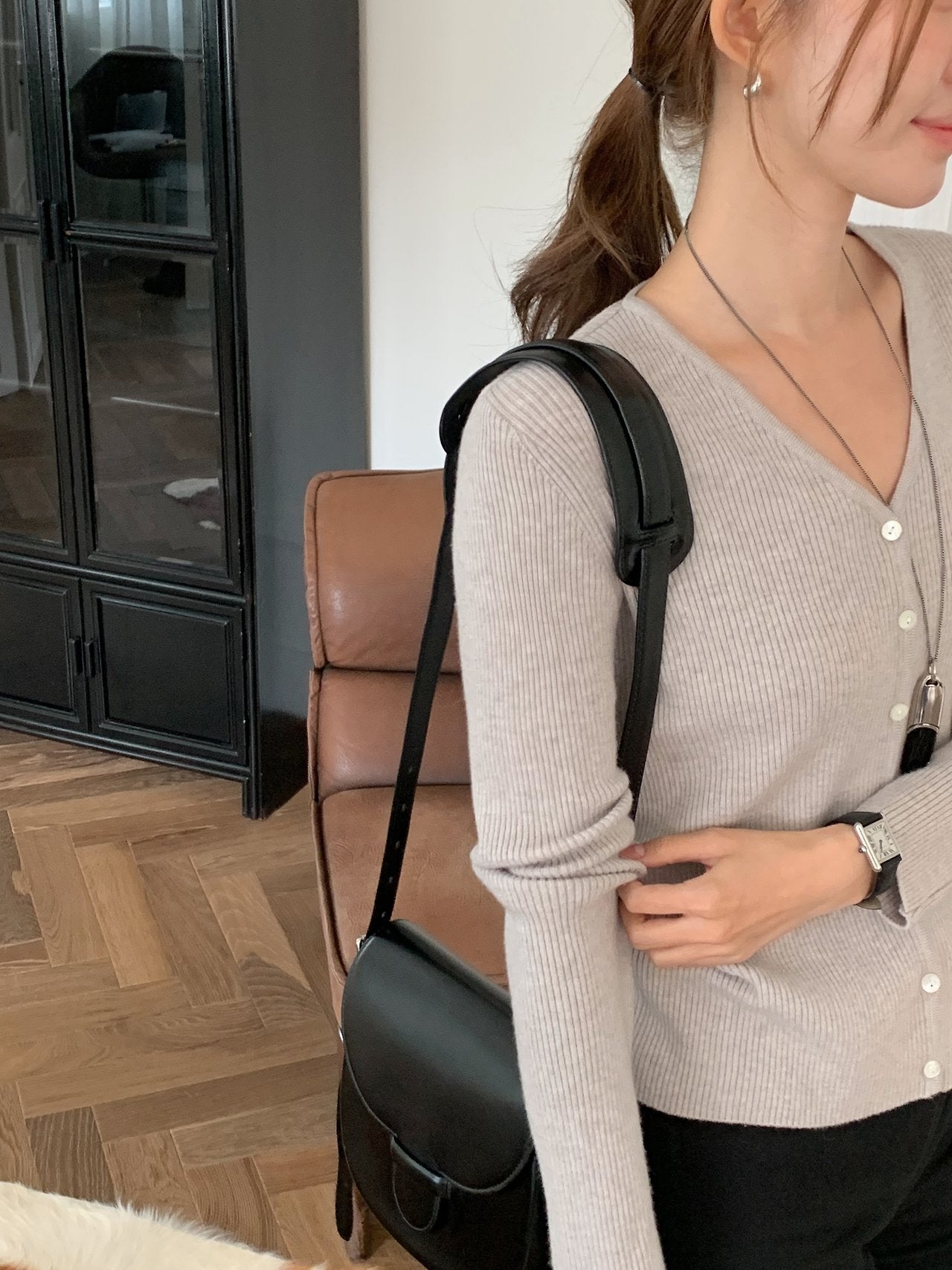 Bella rib V-neck cardigan-3col