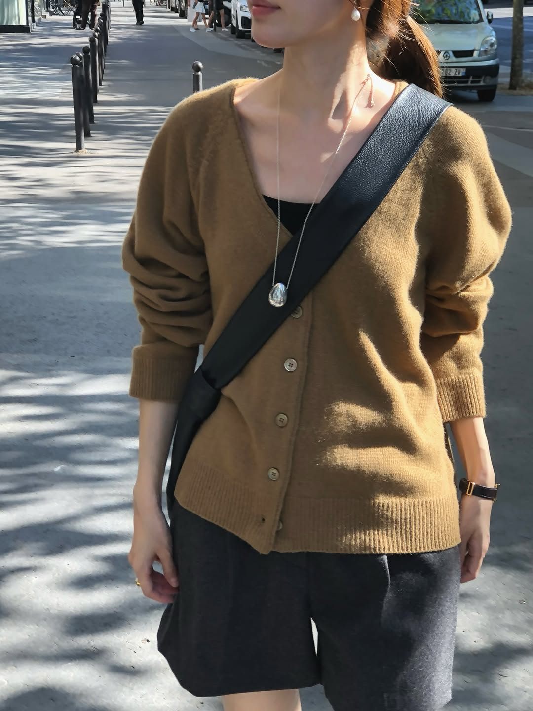 solene cashmere v-neck whole-garment cardigan-3col