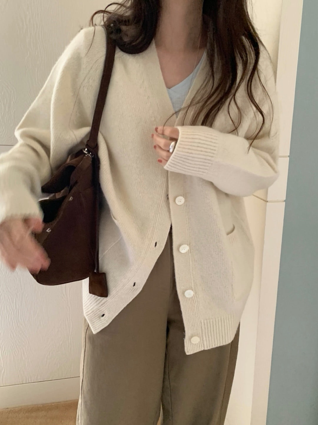 merino wool boxy cardigan-4col