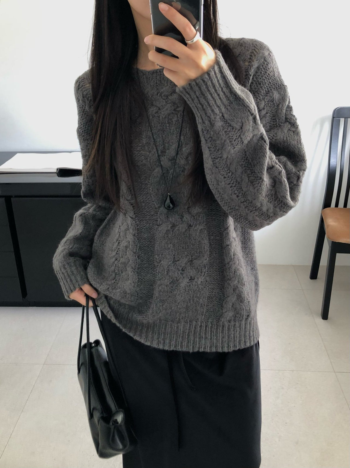 mohair cable knit-2col