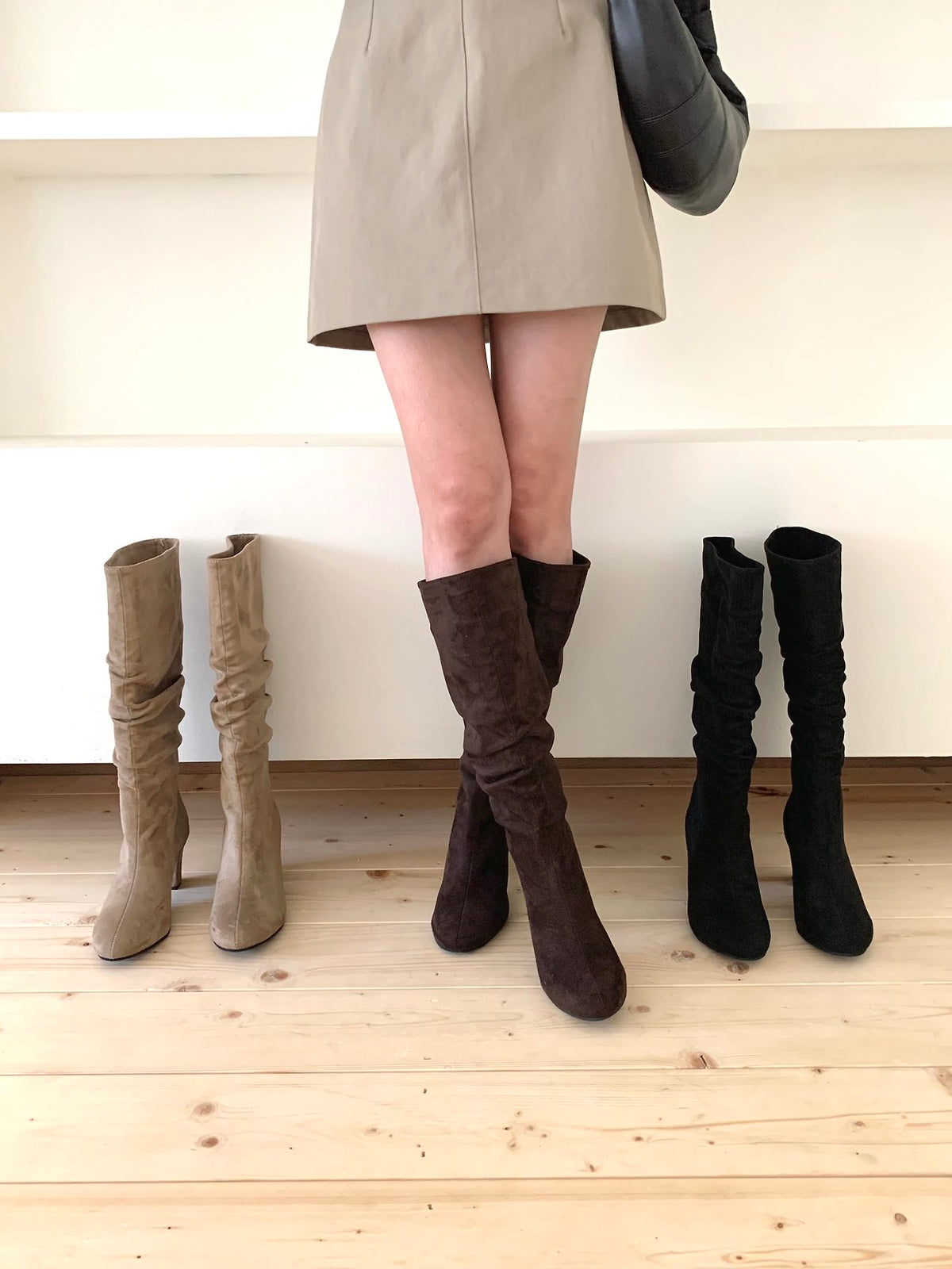7cm Suede Wrinkle Long Boots-3col
