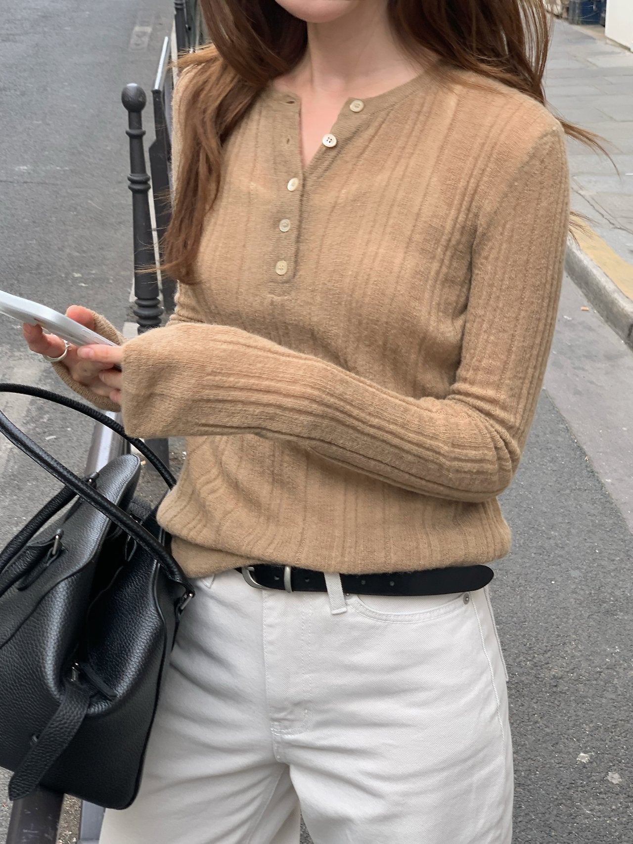Merci alpaca henley neck knit-3col