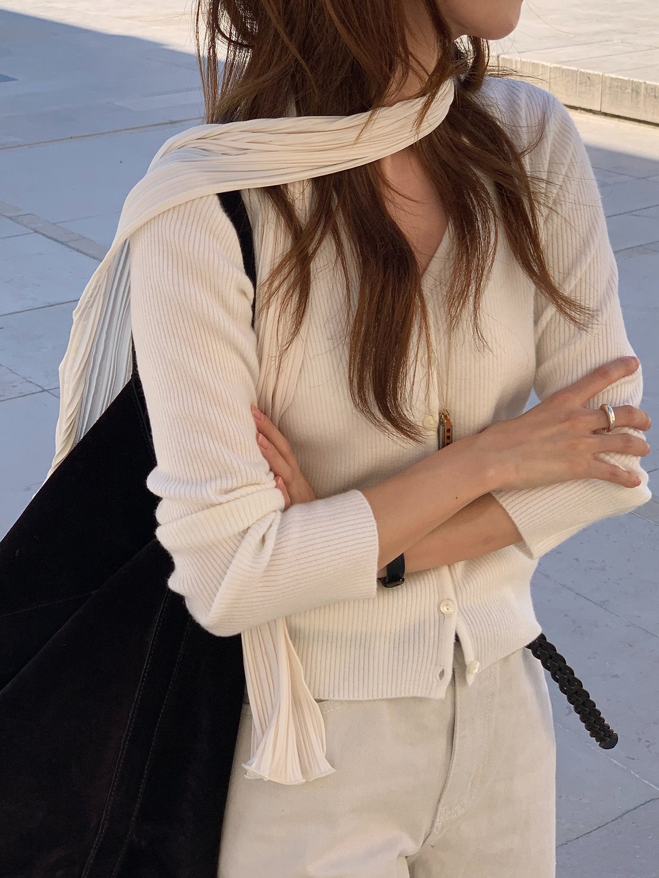 Bella rib V-neck cardigan-3col