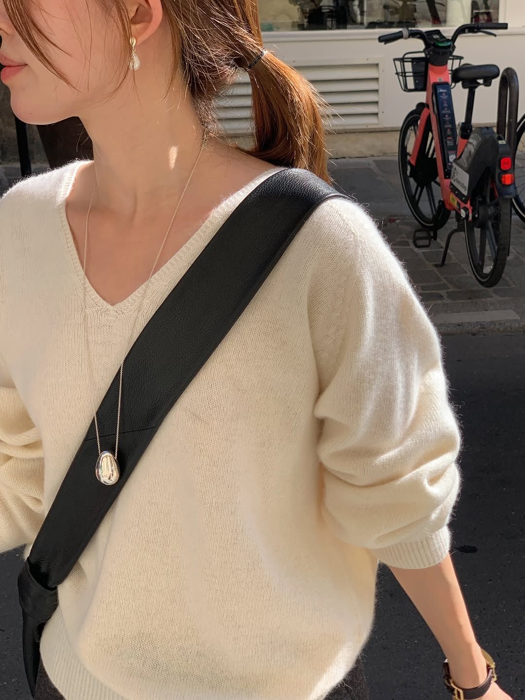Hills fox wholegarment V-neck knit-3col