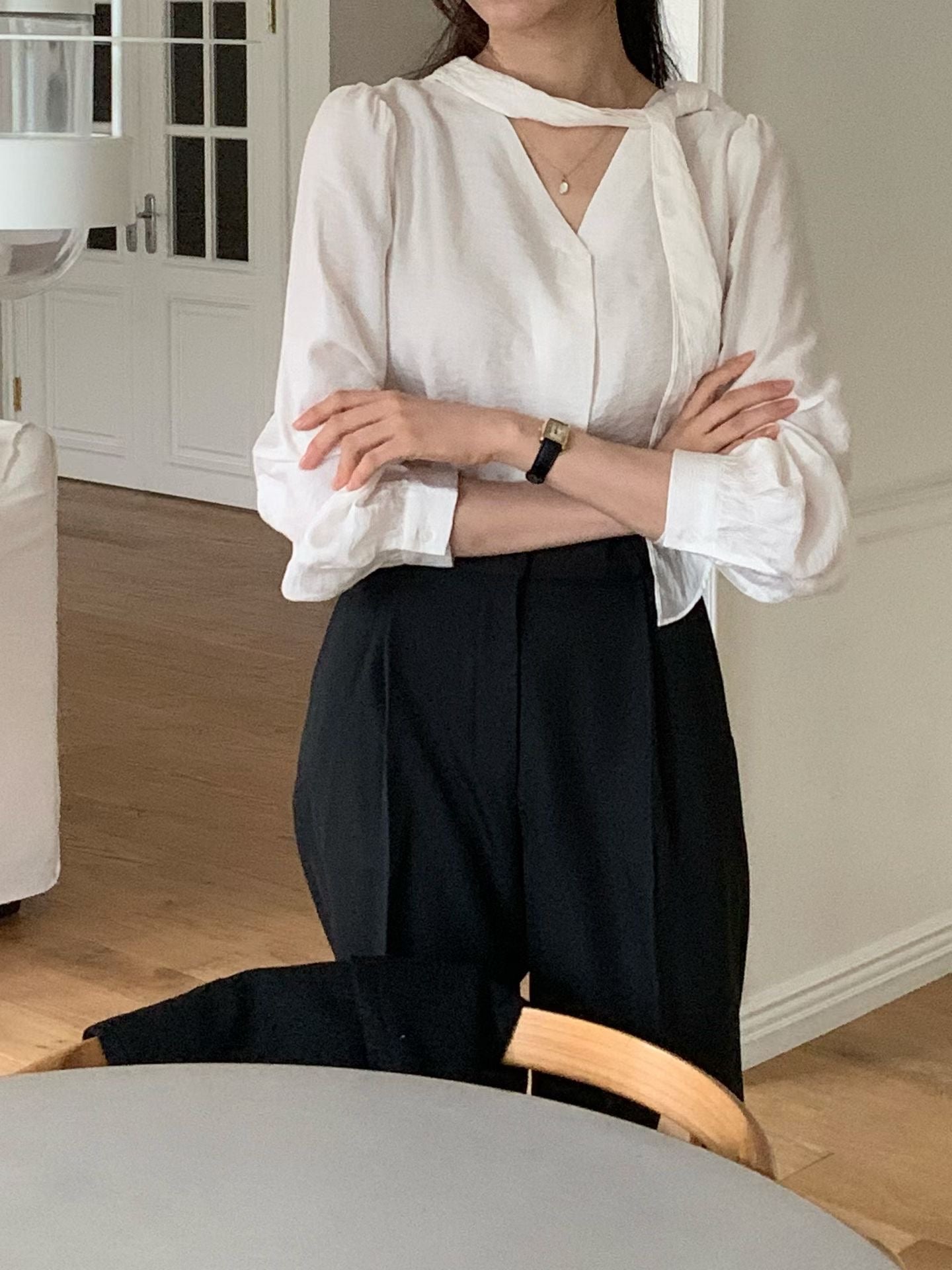 classic tie blouse-4col