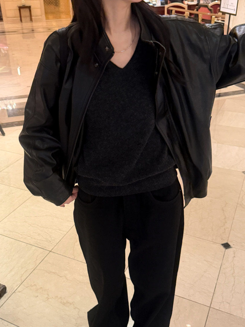 funnel leather jacket