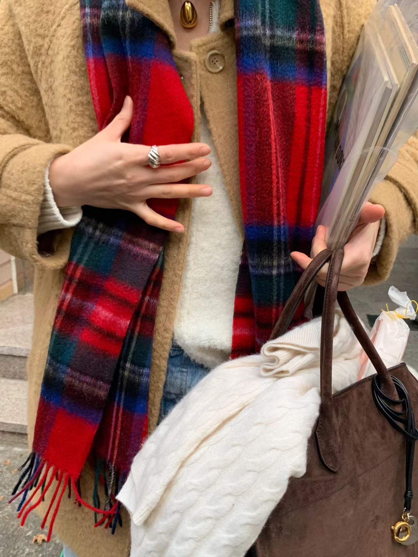 Ounce check wool muffler-3col