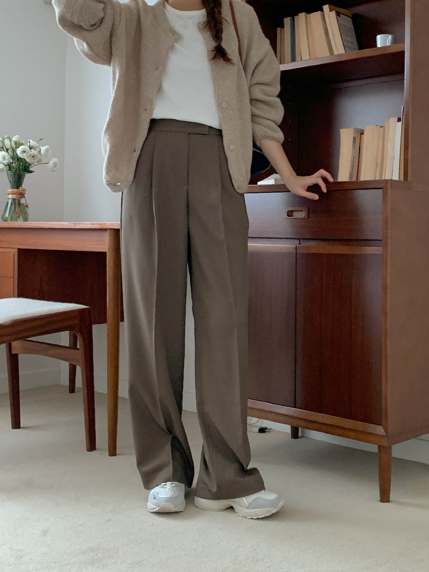Fw one pintuck semi-wide slacks-3col ショート丈あり