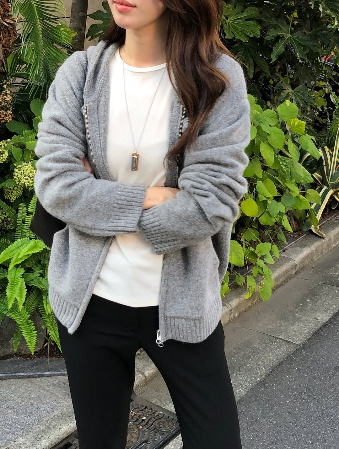 celeste cashmere hooded zip-up knit-2col