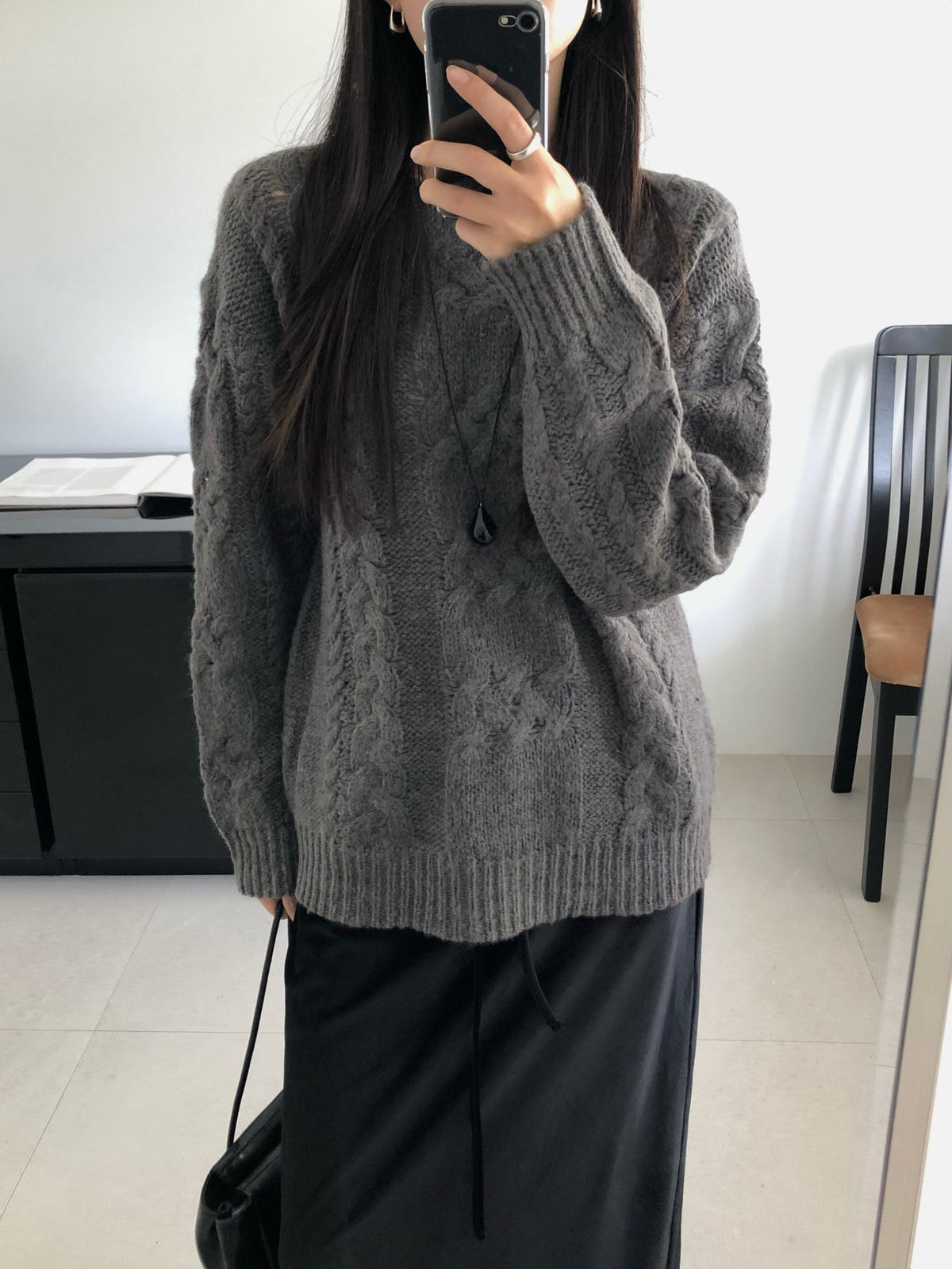 mohair cable knit-2col
