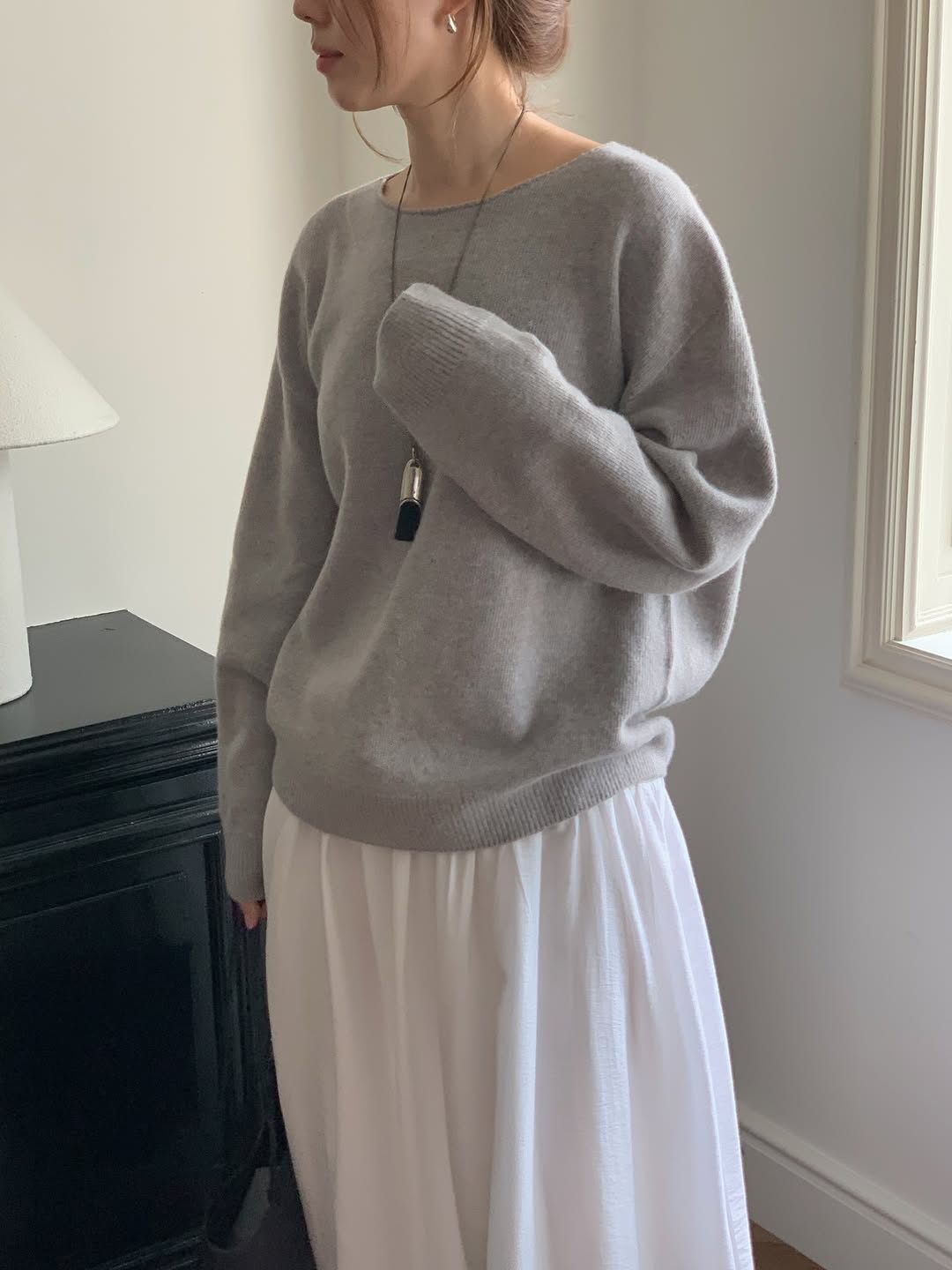 Eline cashmere wholegarment boat neck knit-2col
