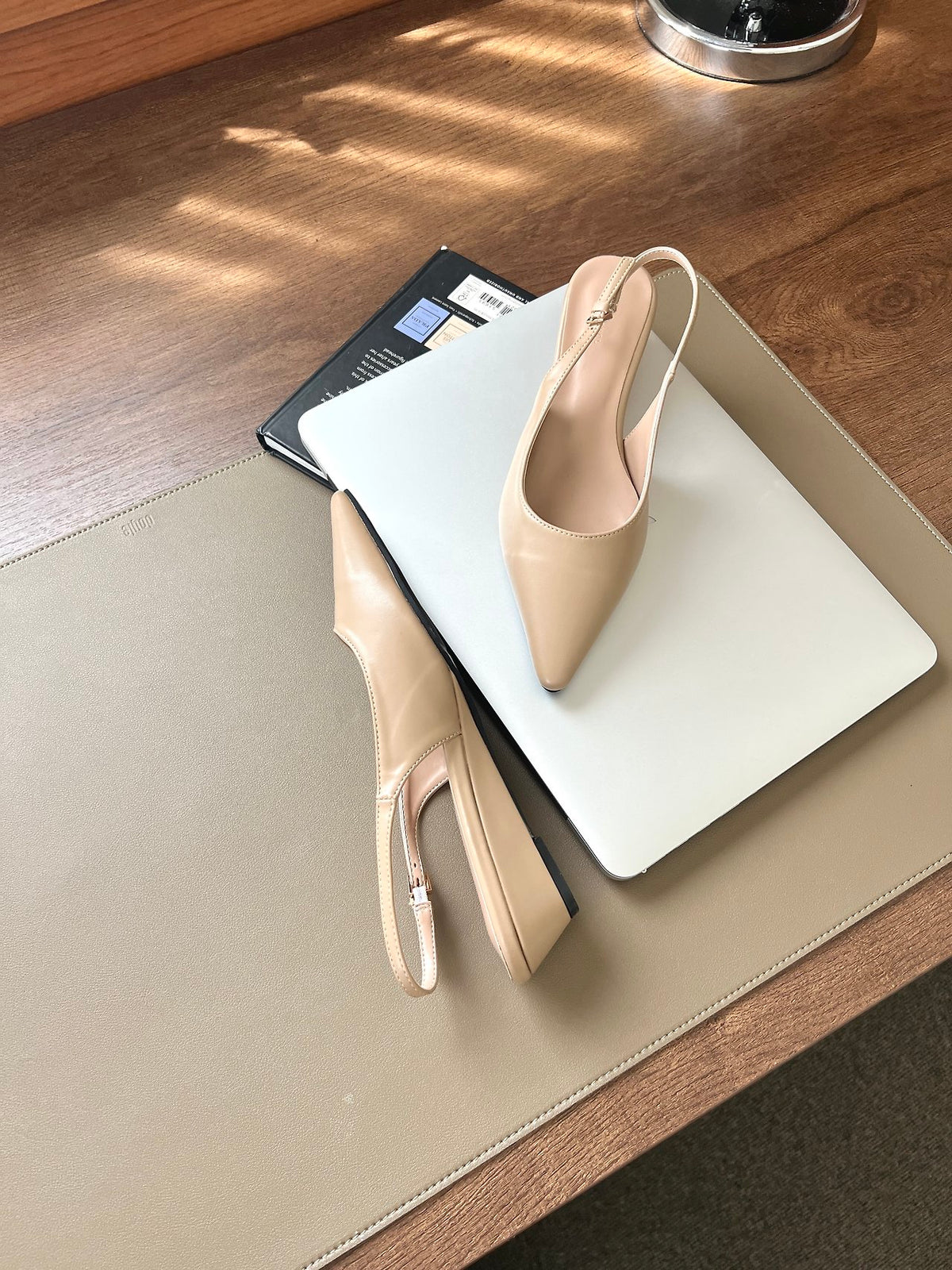 Wedge sling back with pointed toe