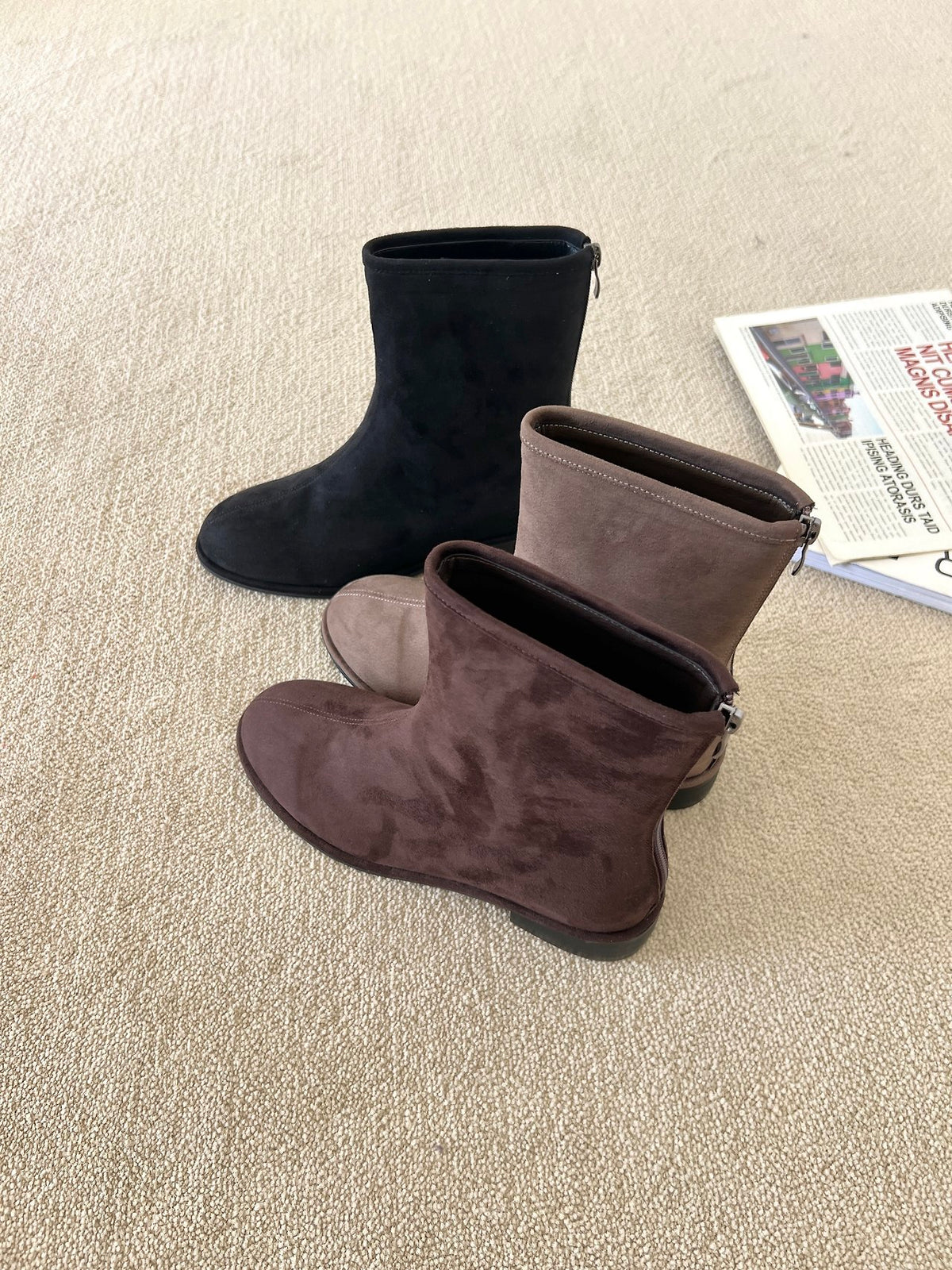 Suede Back-Zip Mid Boots-3col