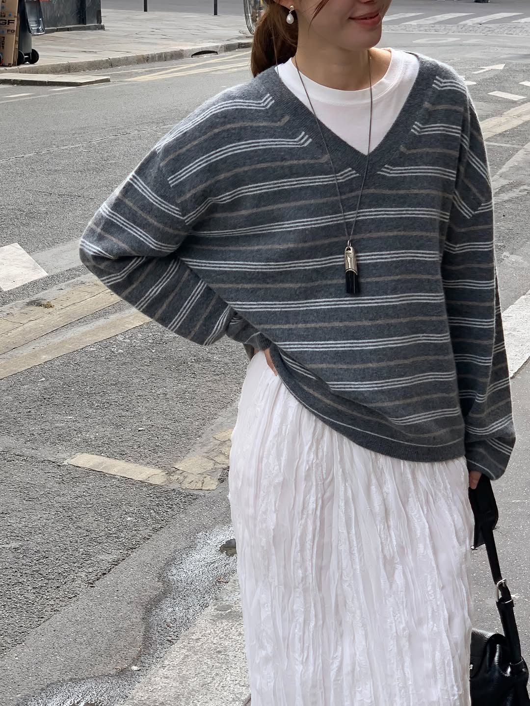 More cashmere stripe knit-2col