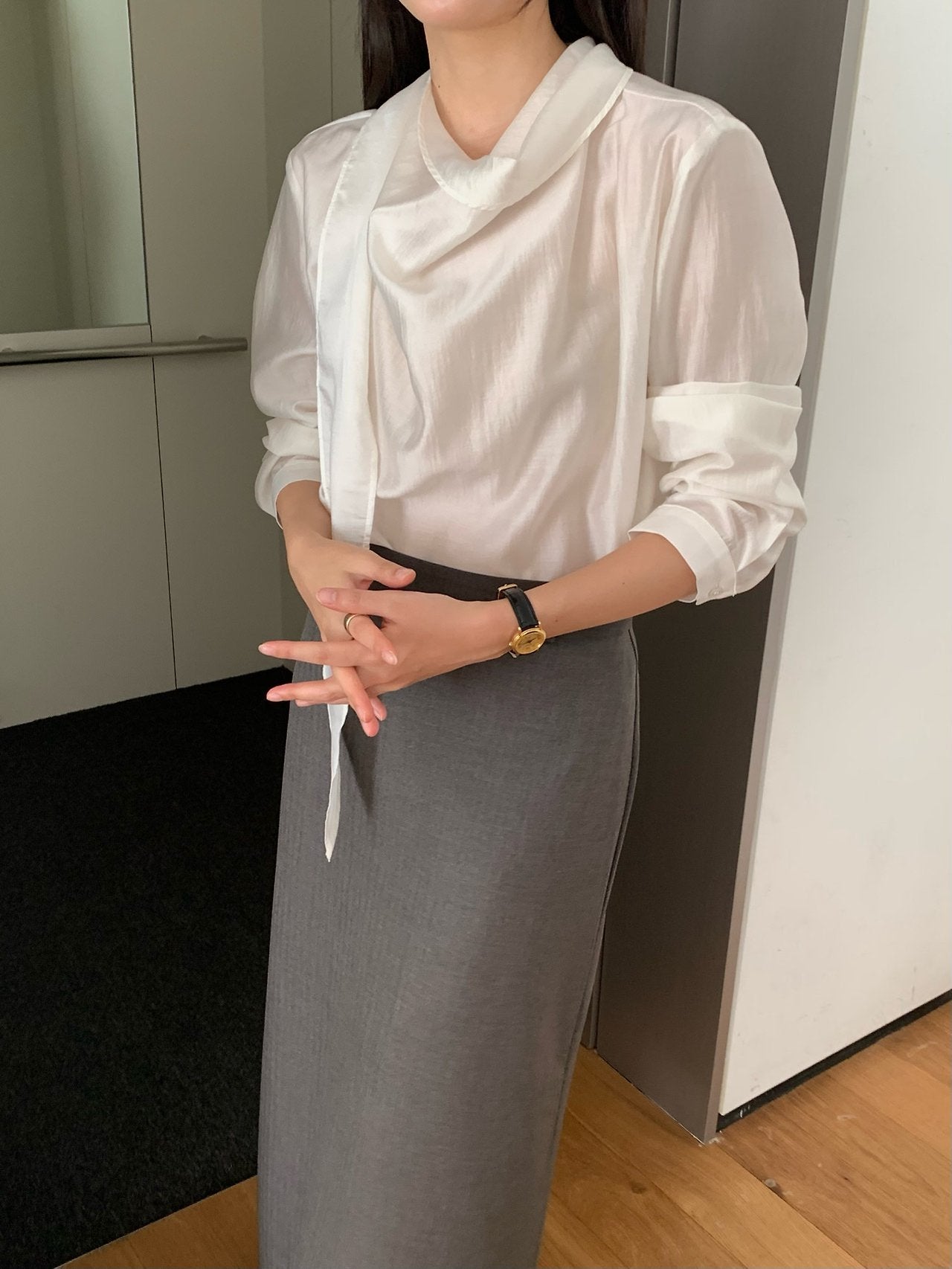 Barrel tie blouse-2col