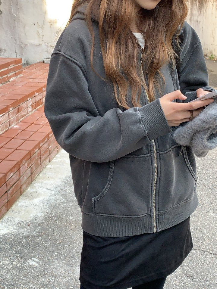 pigment fleece dying hood zip up&pants