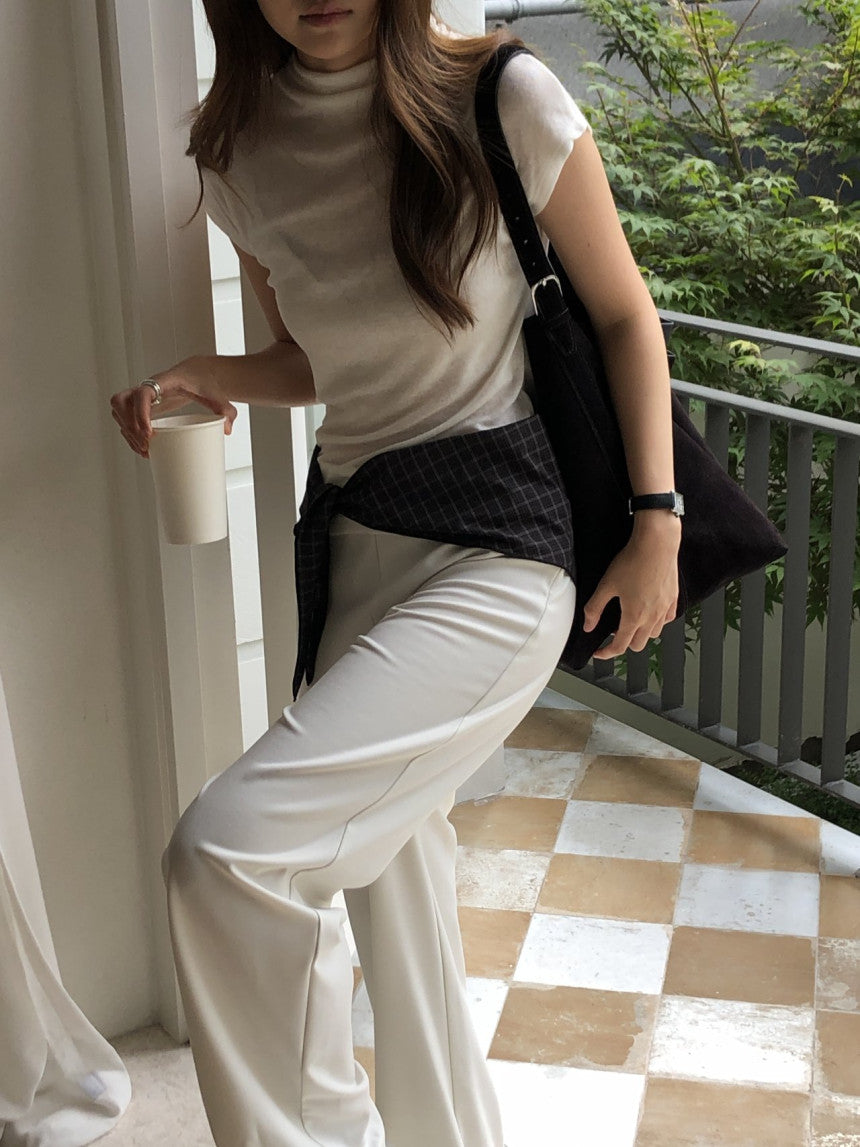 Mock neck wool tencel drop shoulder T-4col