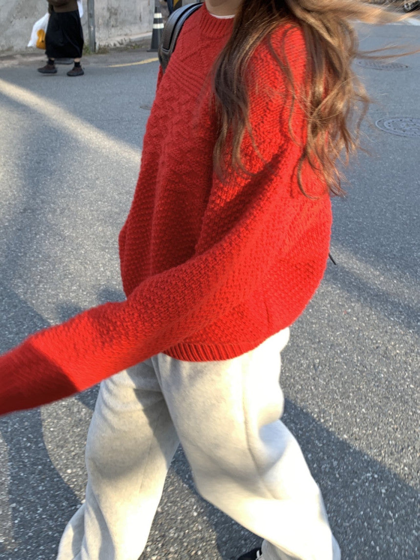 Brick wool cable knit-3col