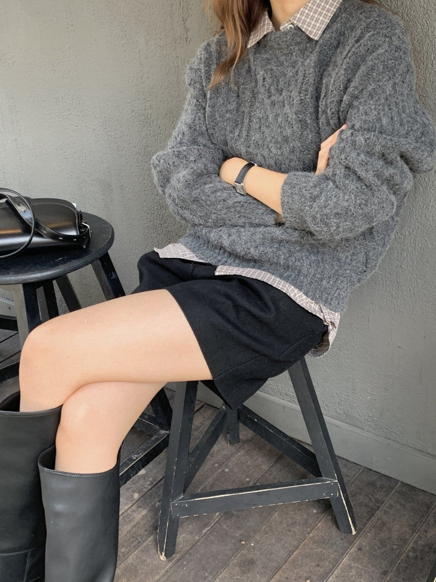 French alpaca cable round knit-3col