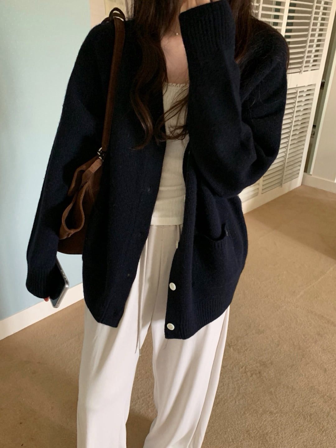 merino wool boxy cardigan-4col