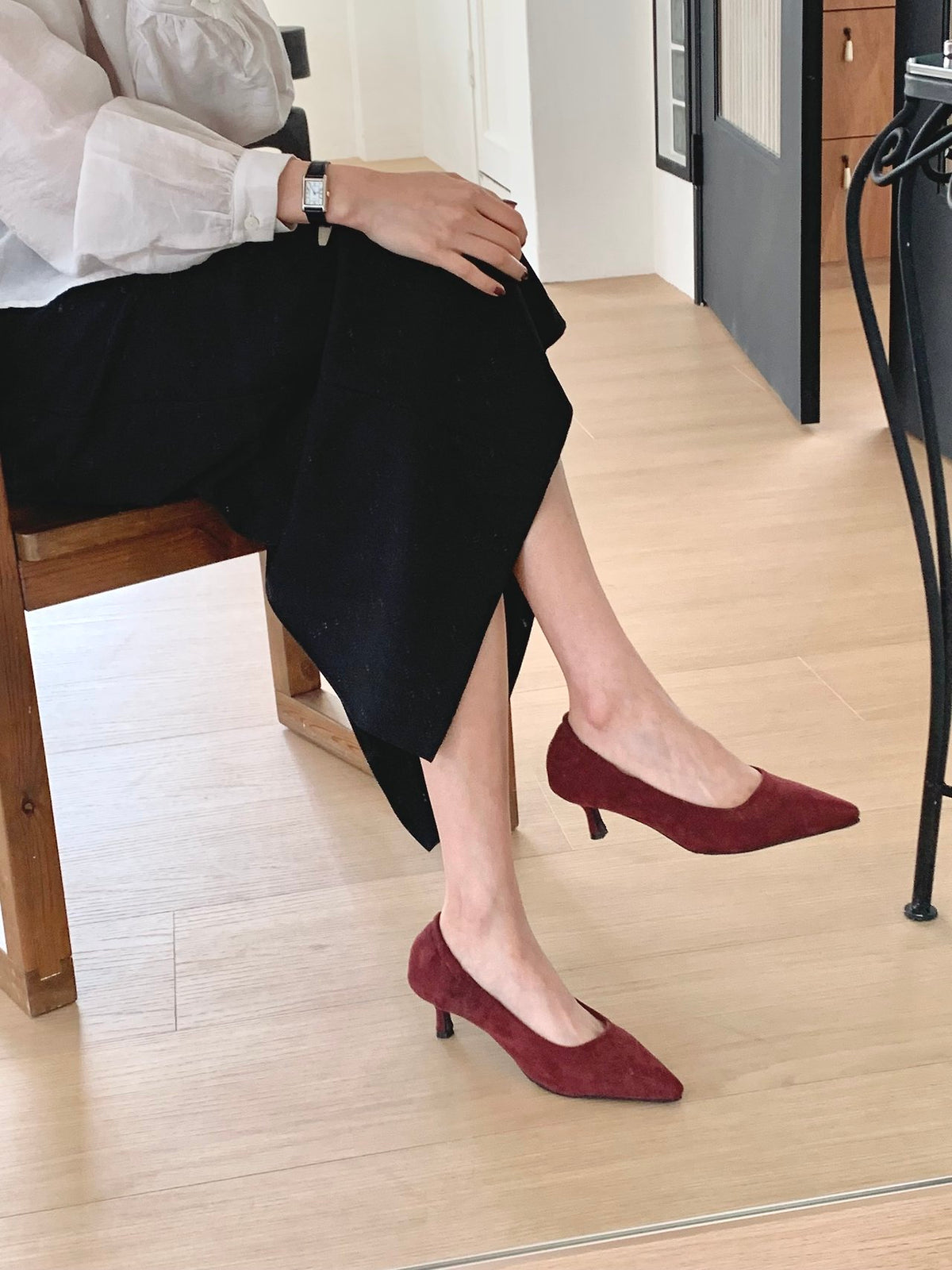 Suede 5cm back-banding high heels-3col