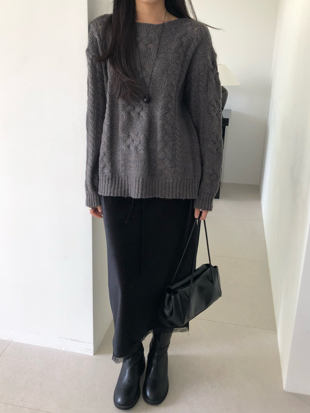 mohair cable knit-2col