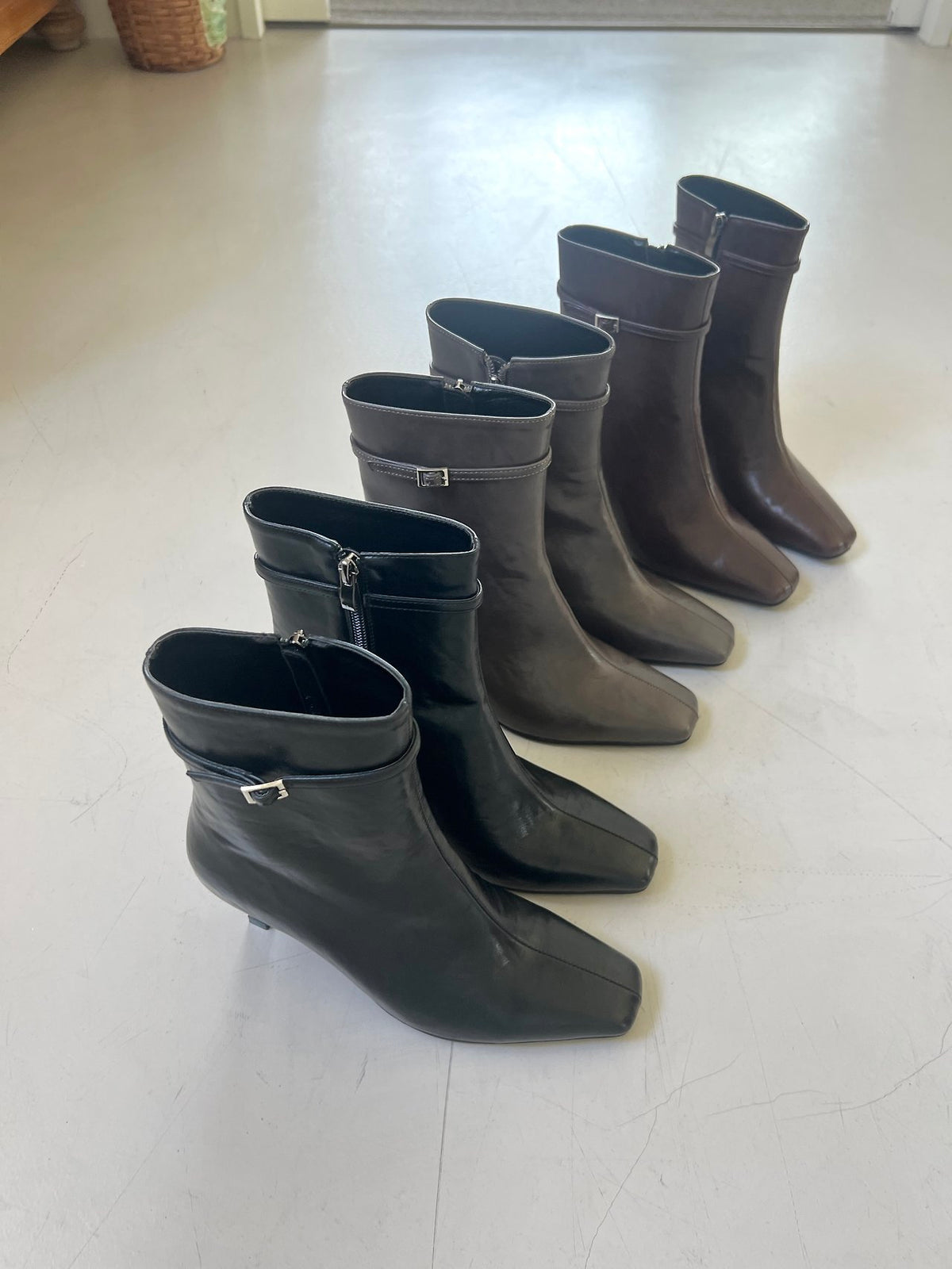 7cm Vintage Belt Ankle Boots-3col