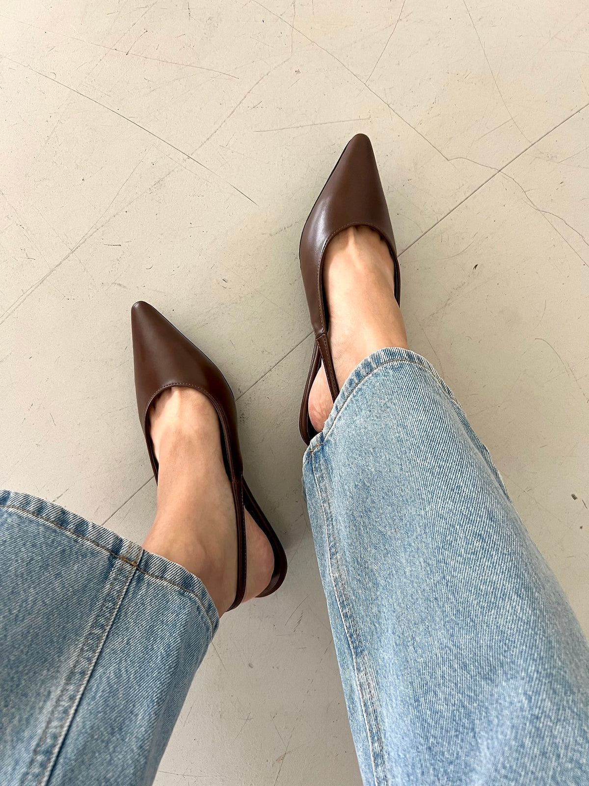 Wedge sling back with pointed toe