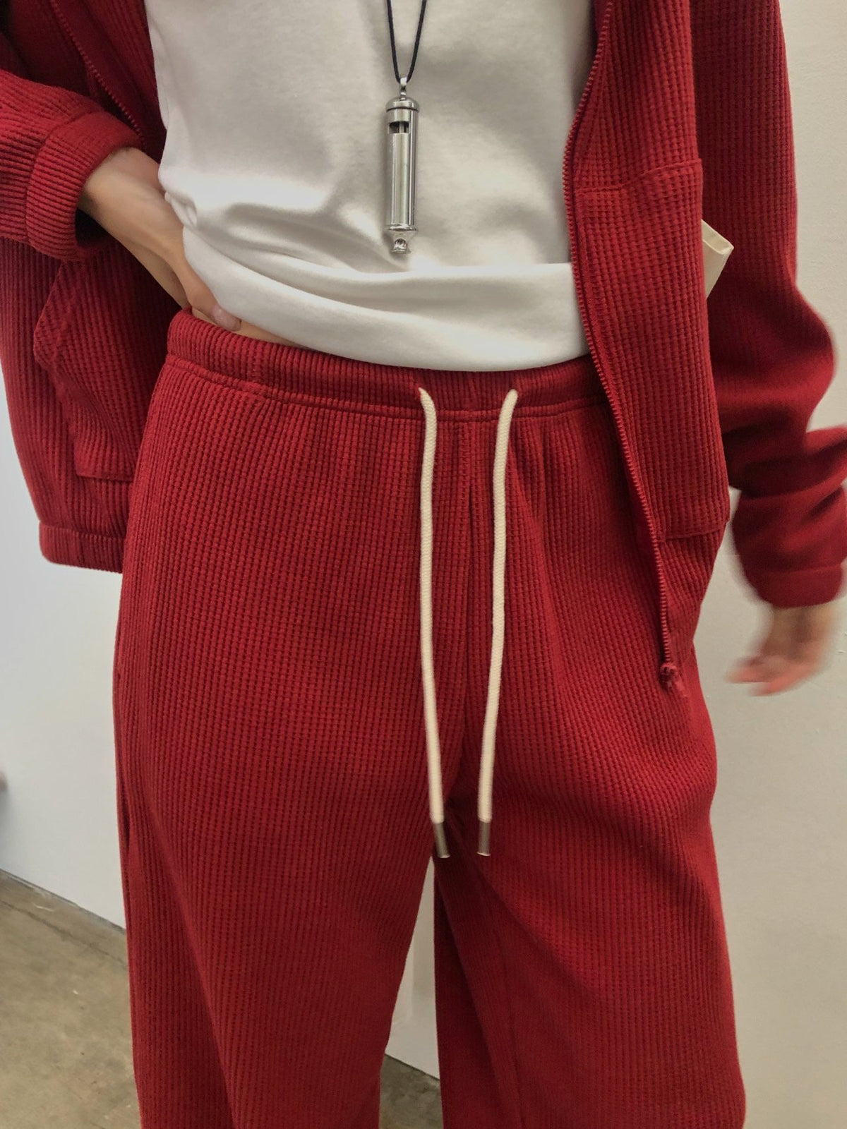 waffle hooded zip-up&pants-3col