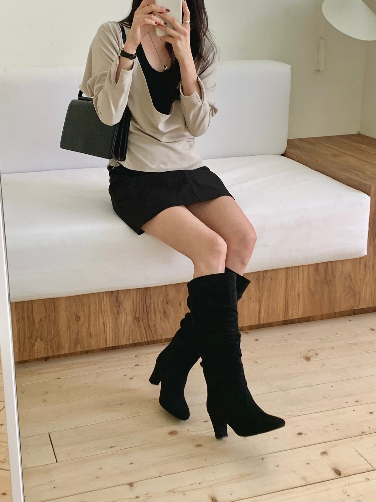 7cm Suede Wrinkle Long Boots-3col