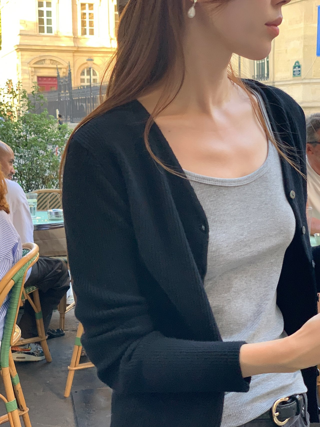 Bella rib V-neck cardigan-3col