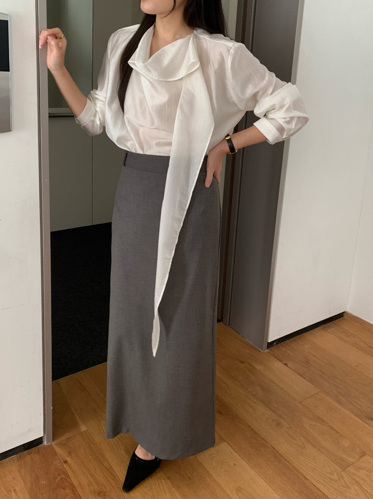 Barrel tie blouse-2col