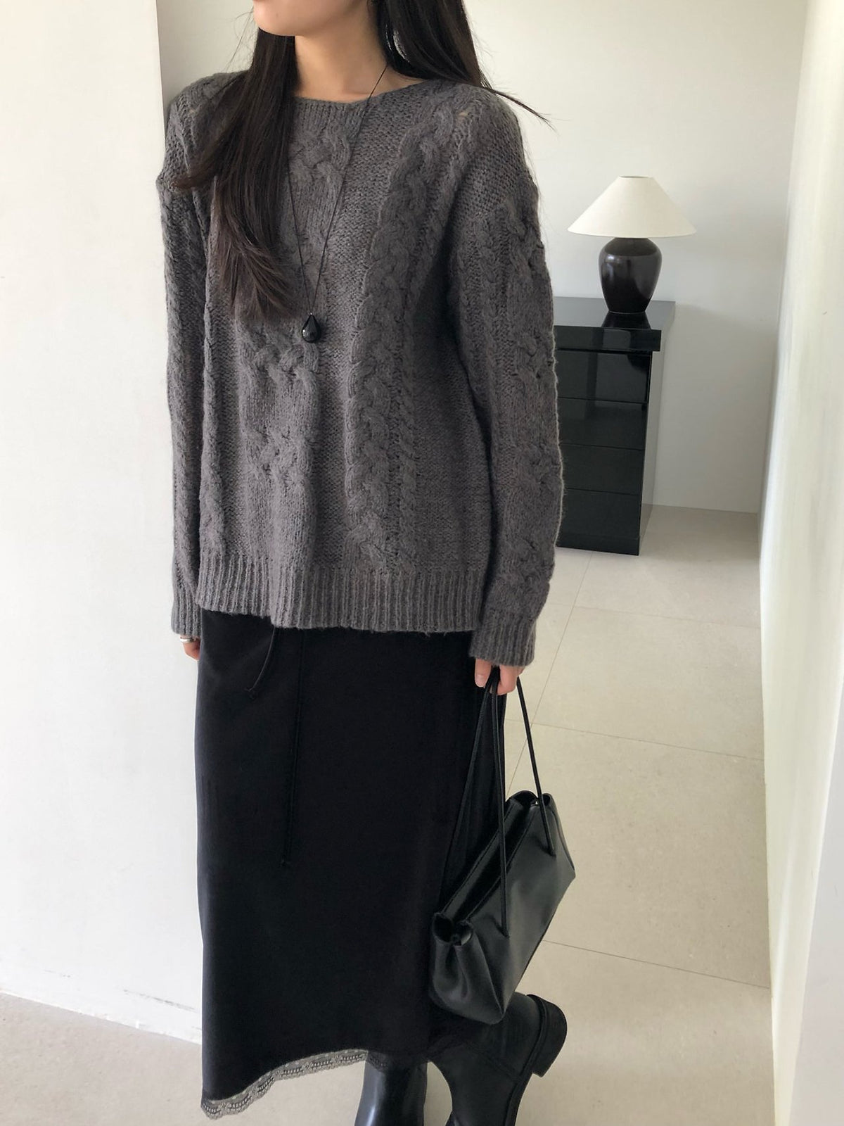 mohair cable knit-2col