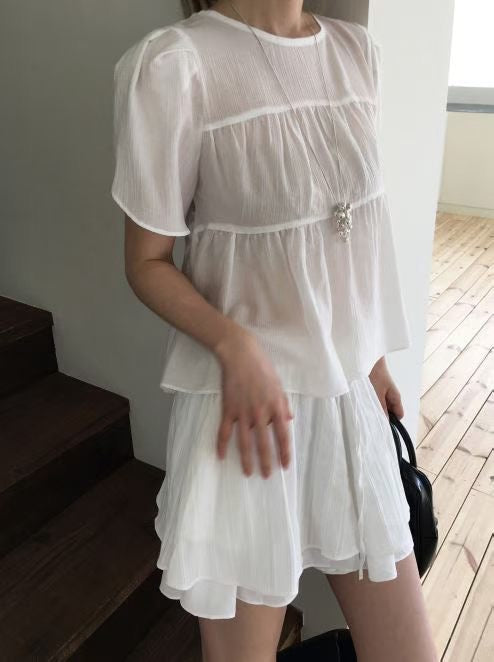 Any shirring half blouse-6col