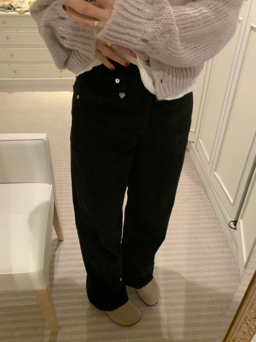 black corduroy pants/ショート丈あり