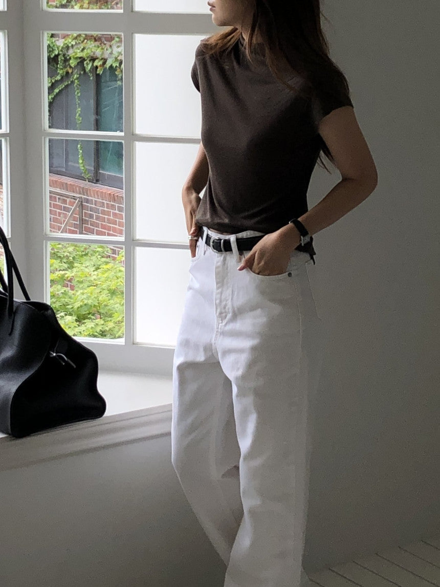 Mock neck wool tencel drop shoulder T-4col