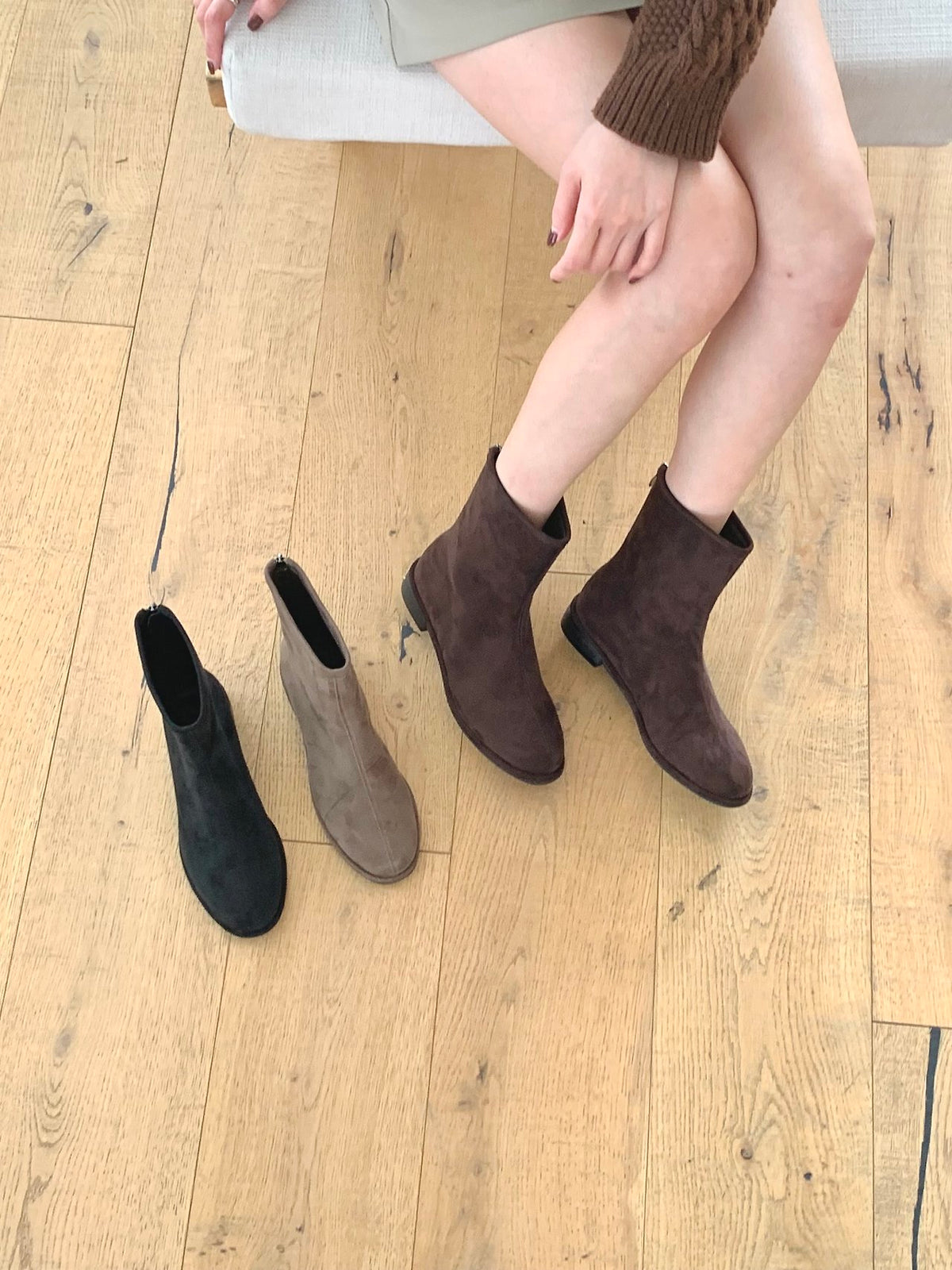 Suede Back-Zip Mid Boots-3col
