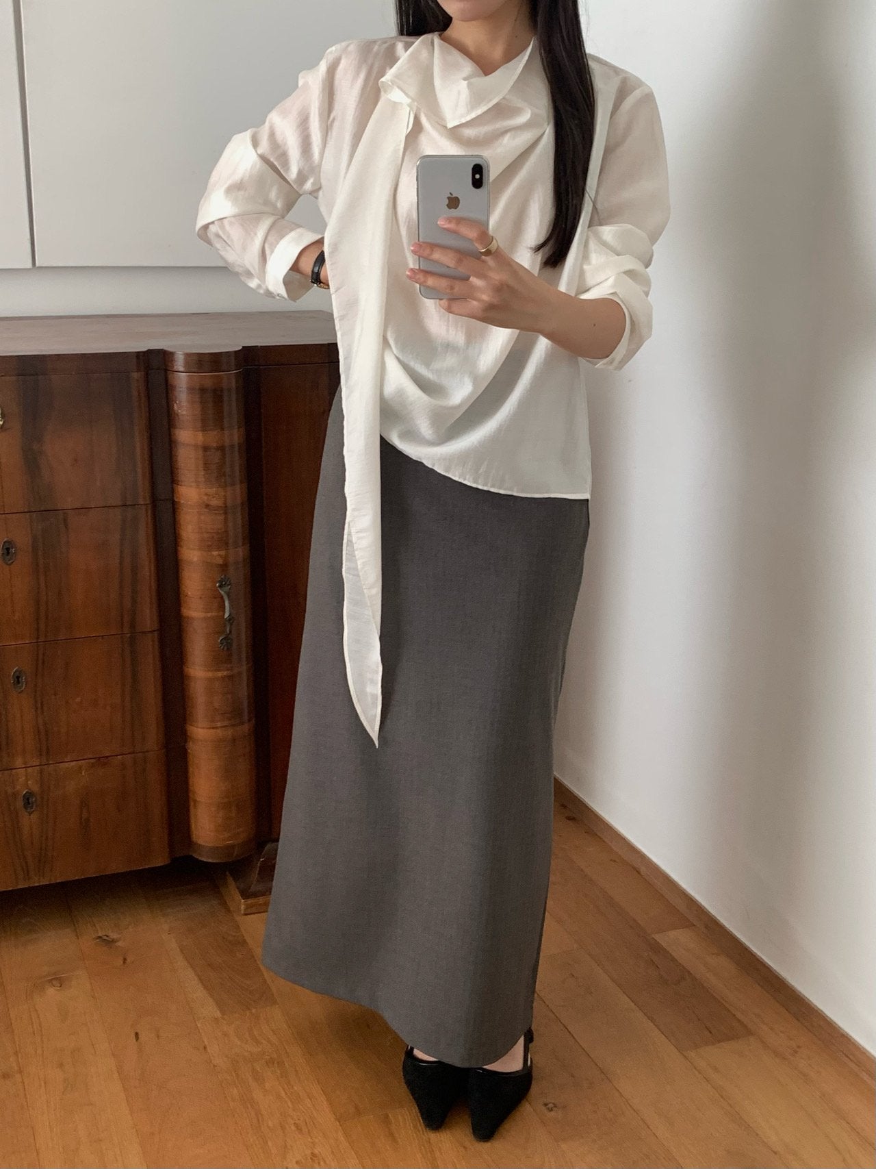 Barrel tie blouse-2col