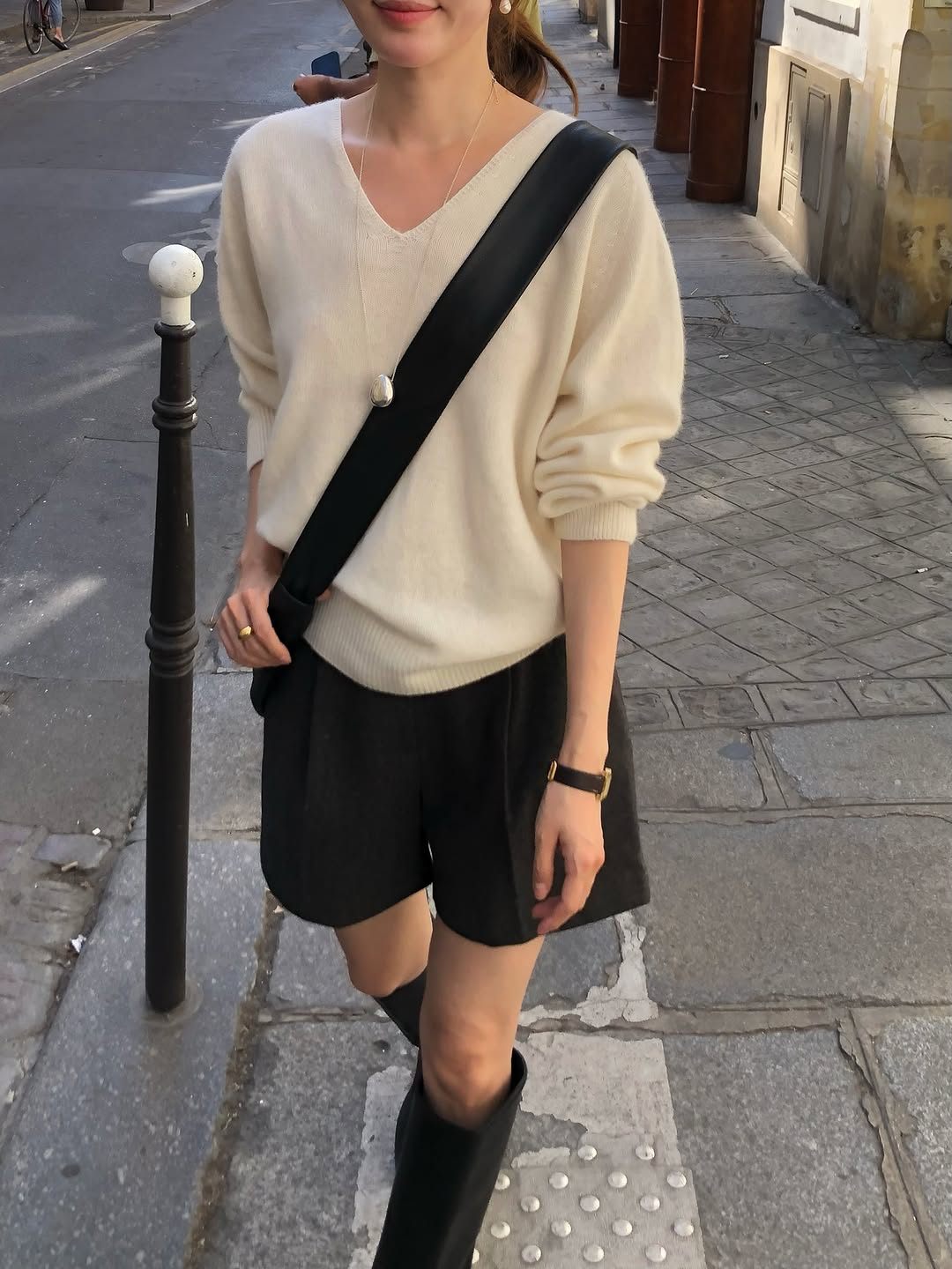 Hills fox wholegarment V-neck knit-3col