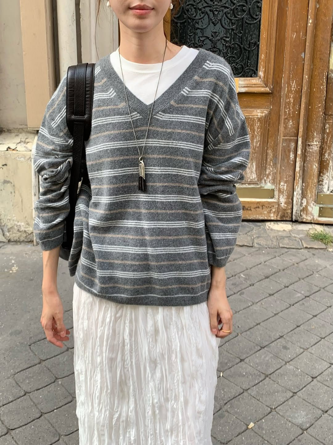 More cashmere stripe knit-2col