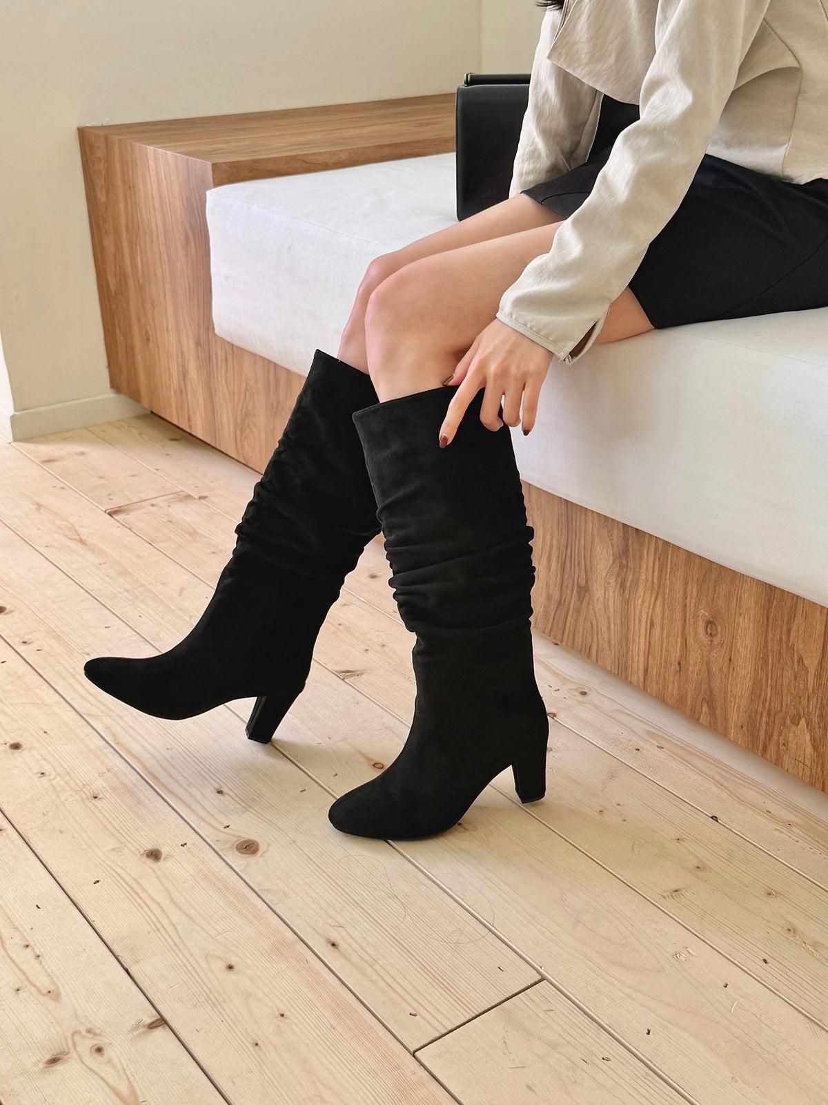7cm Suede Wrinkle Long Boots-3col