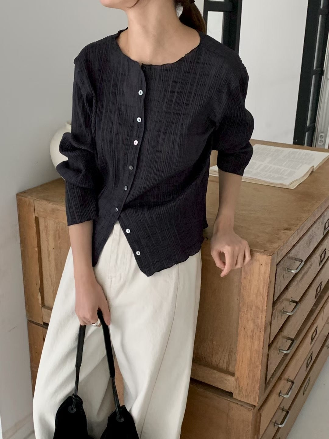 pleats cardigan-3col
