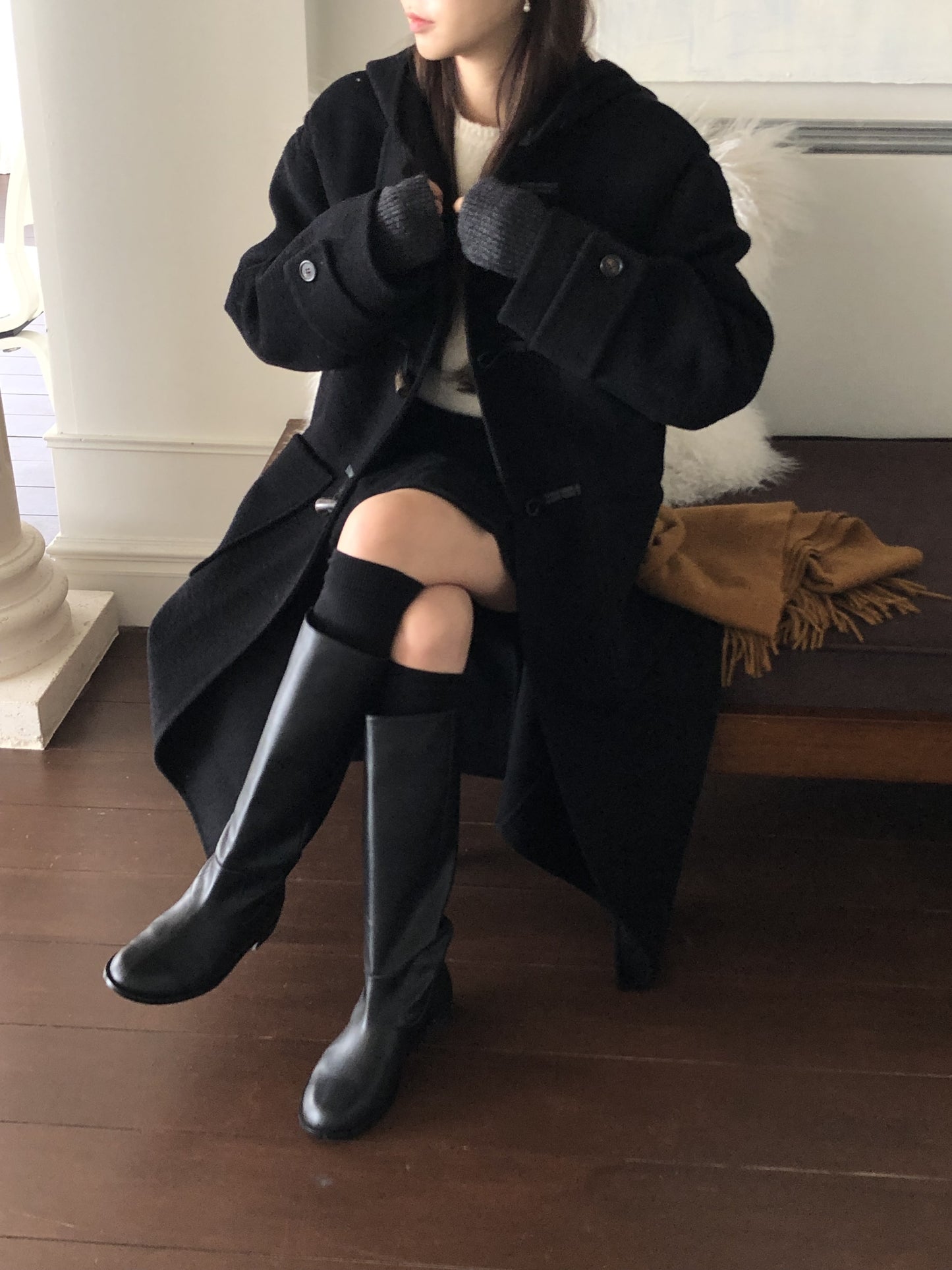 Forest duffle black handmade coat