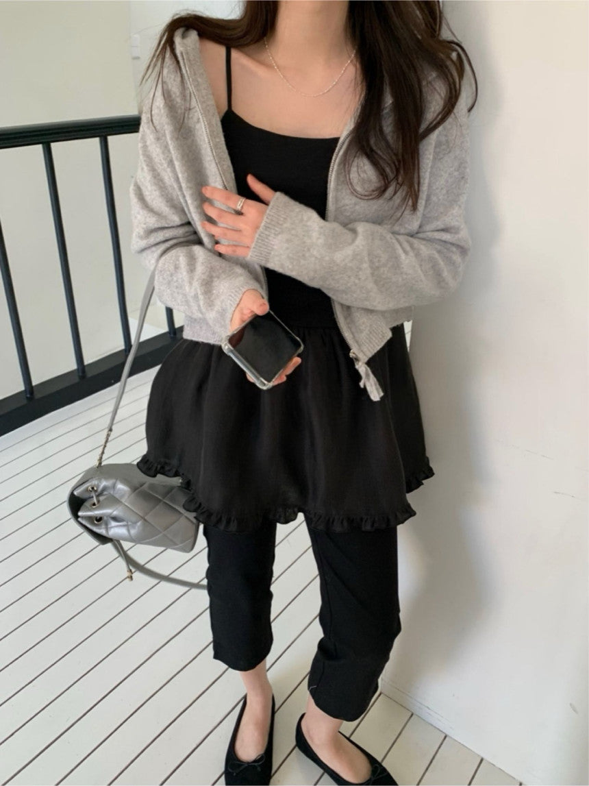 Basil hood zip up knit cardigan-3col