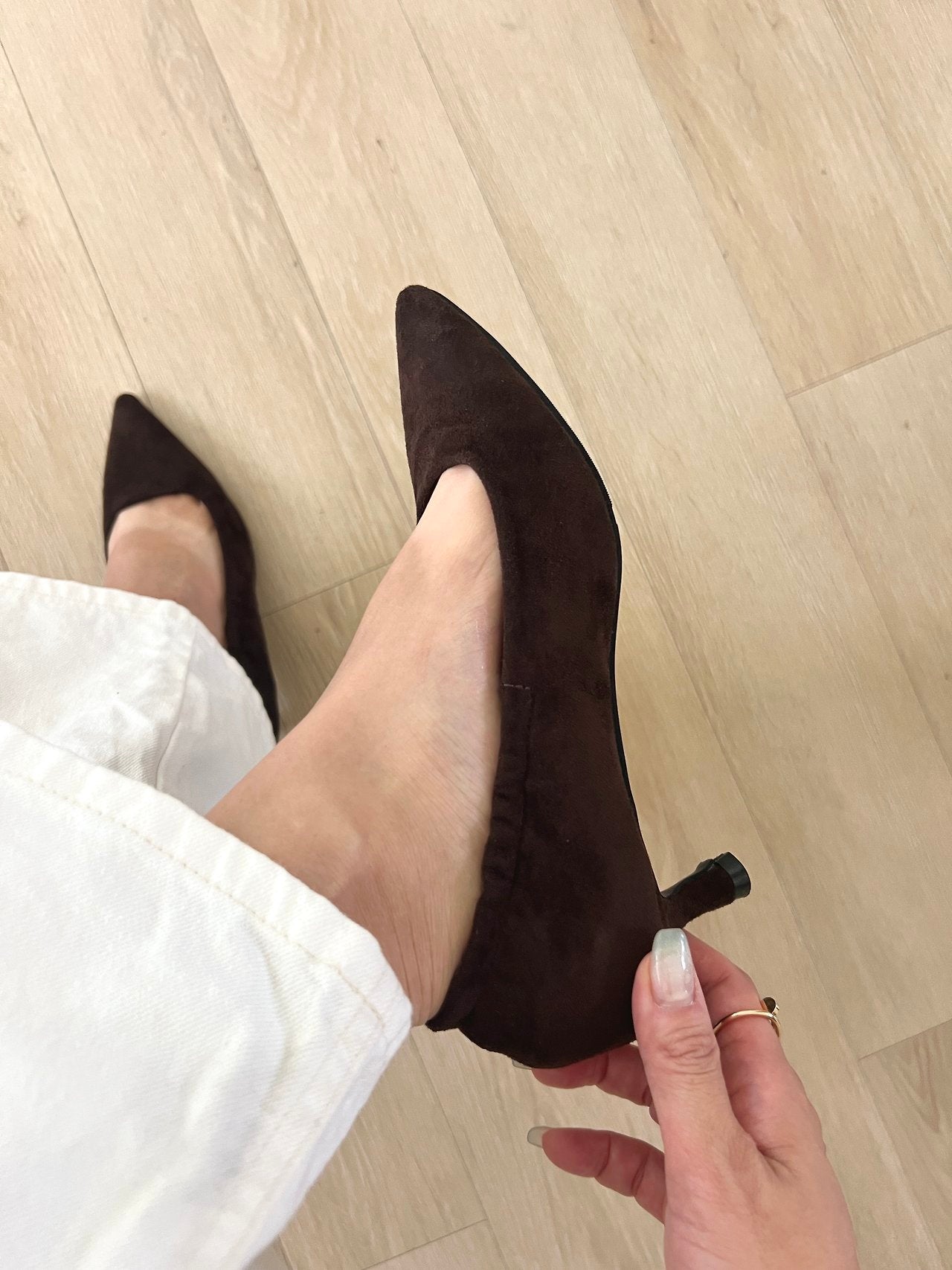 Suede 5cm back-banding high heels