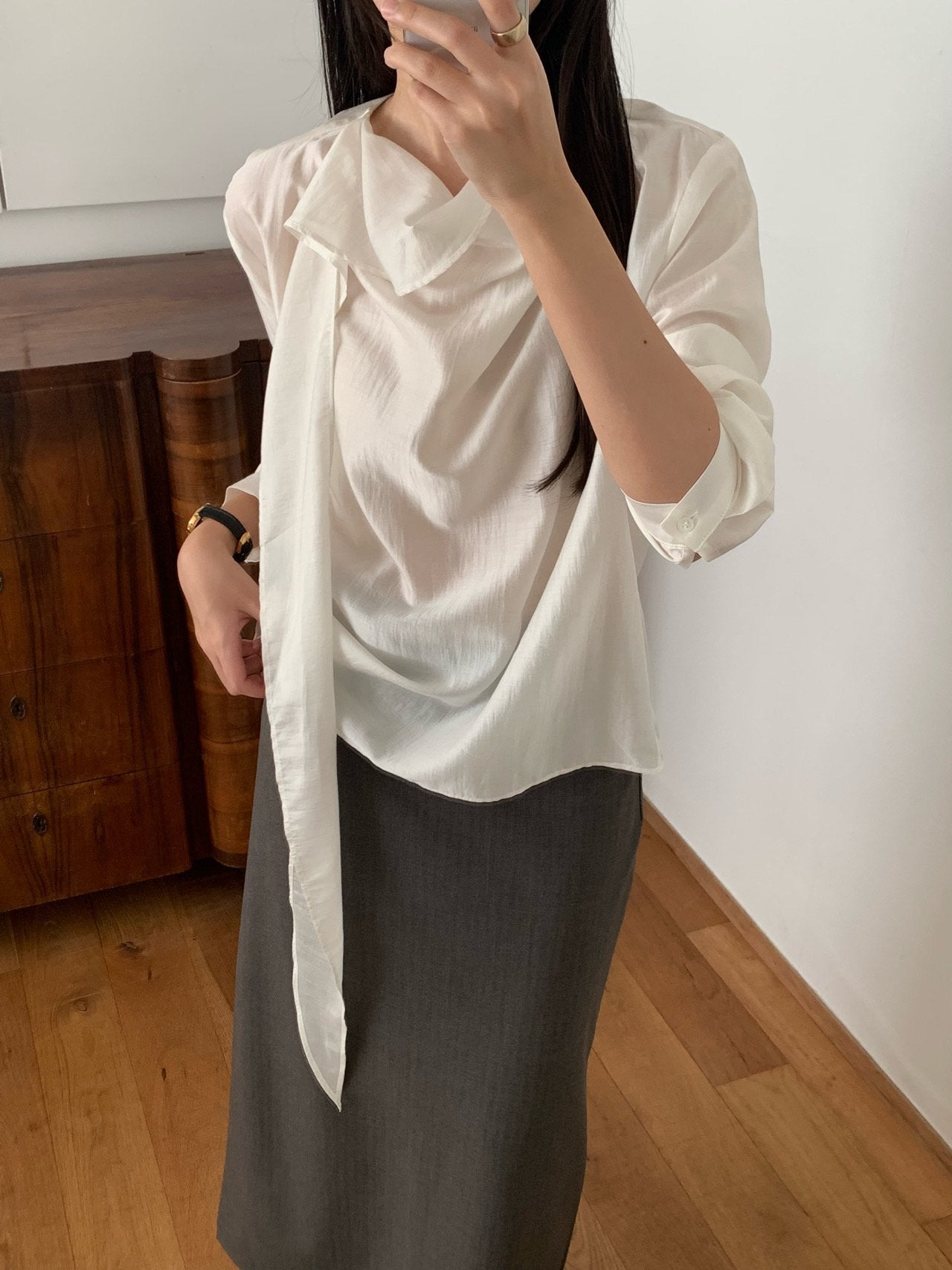 Barrel tie blouse-2col