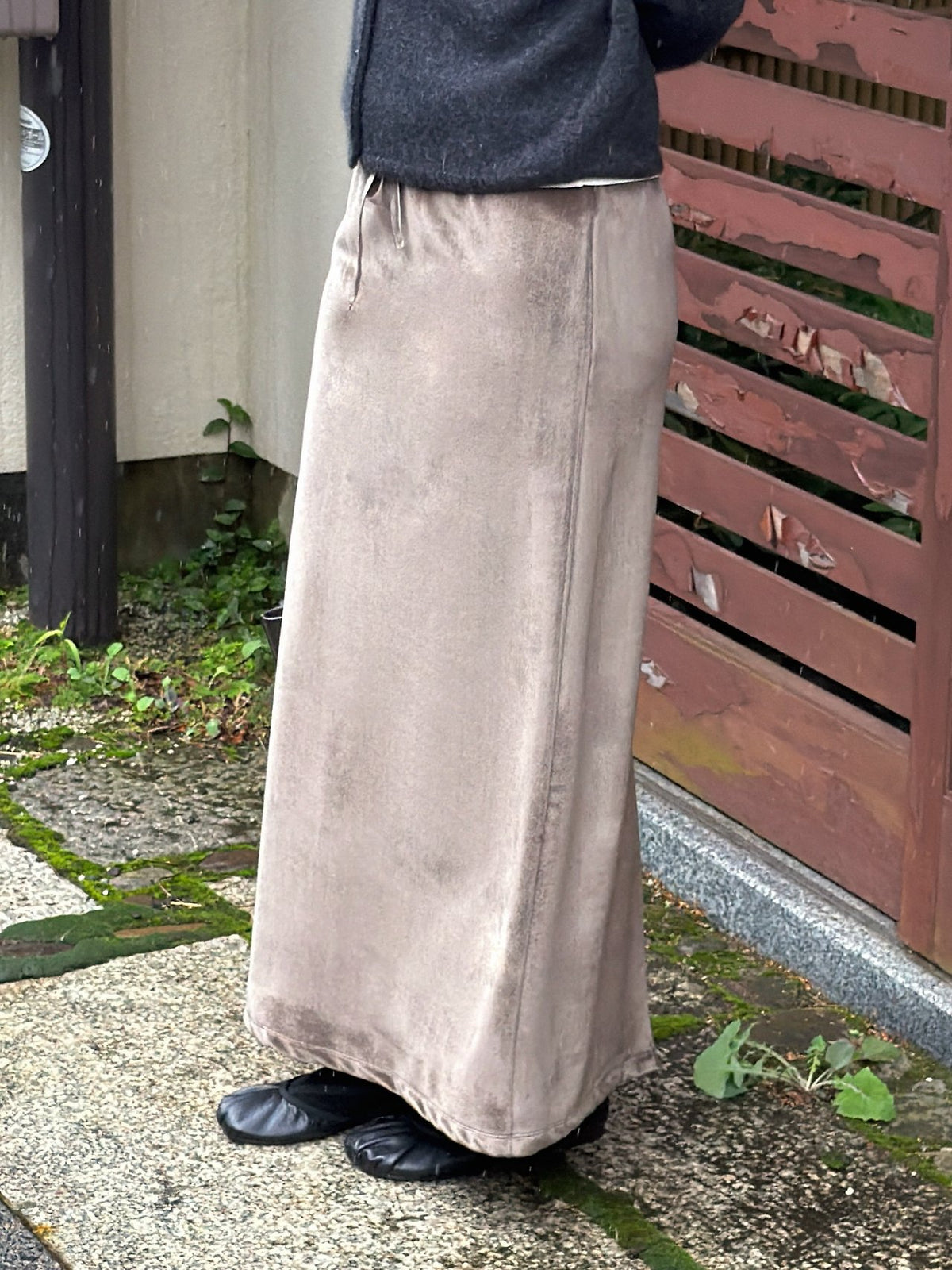 boa drawstring long skirt-3col