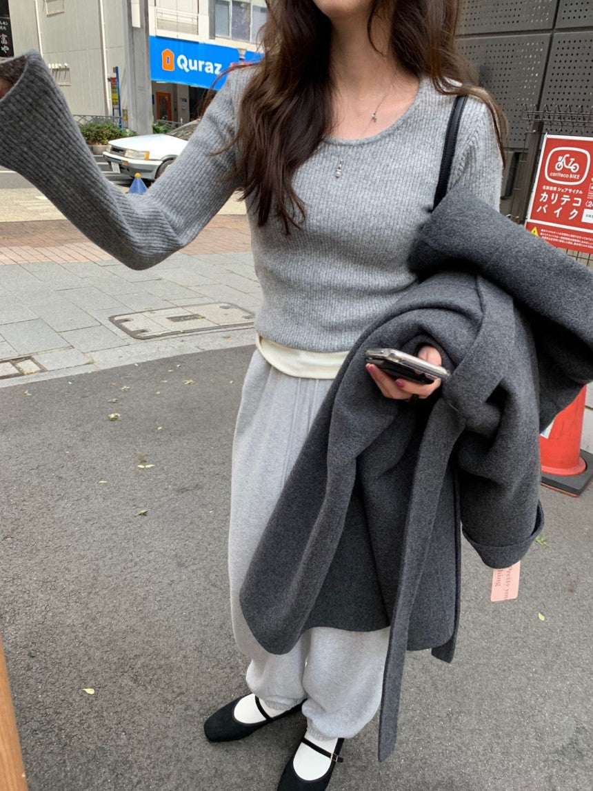 Tier U-neck knit-4col